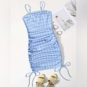 NWOT Plaid Drawstring Side Cami Dress
